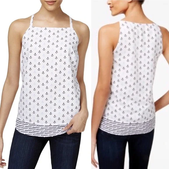 Maison Jules Anchor-Print Layered-Hem Top - Picture 1 of 6